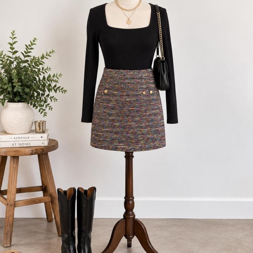 LOFT Petite Multicolor Tweed Mini Skirt Size 00P